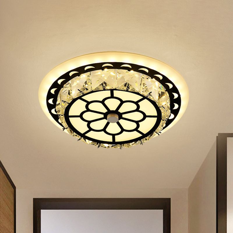 Beveled Crystal LED Ceiling Light Modern Black Floral Pattern Round/Square Corridor Flushmount Lamp