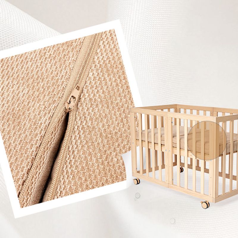 5-in-1 Natural Convertible Crib with Casters 24.4" H Baby Crib with Mattress