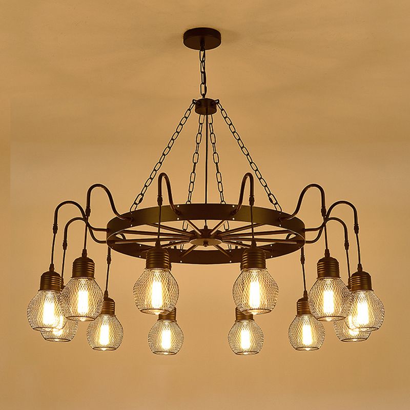 Industrial Wagon Wheel Ceiling Chandelier Pendant Metal 12 Lights Chandelier Lighting