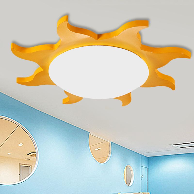 Sun Shaped Flush Ceiling Light Cartoon Wood Acrylic Ceiling Light for Kindergarten