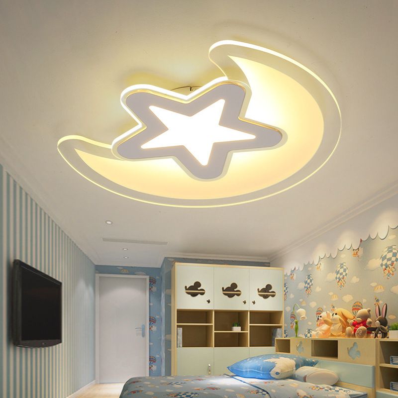 Moderne Weiß Finish Decke Licht Mond und Star Acryl LED Deckenmontage Licht für Kinder Schlafzimmer