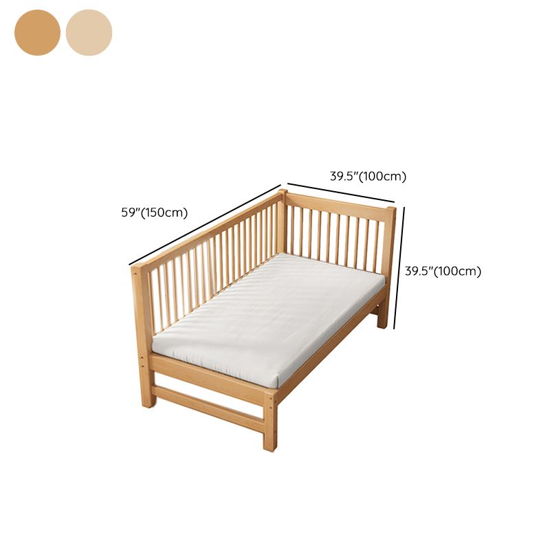 Modern Solid Wood Panel Bed Beech Wood Kids Bed with Guardrail