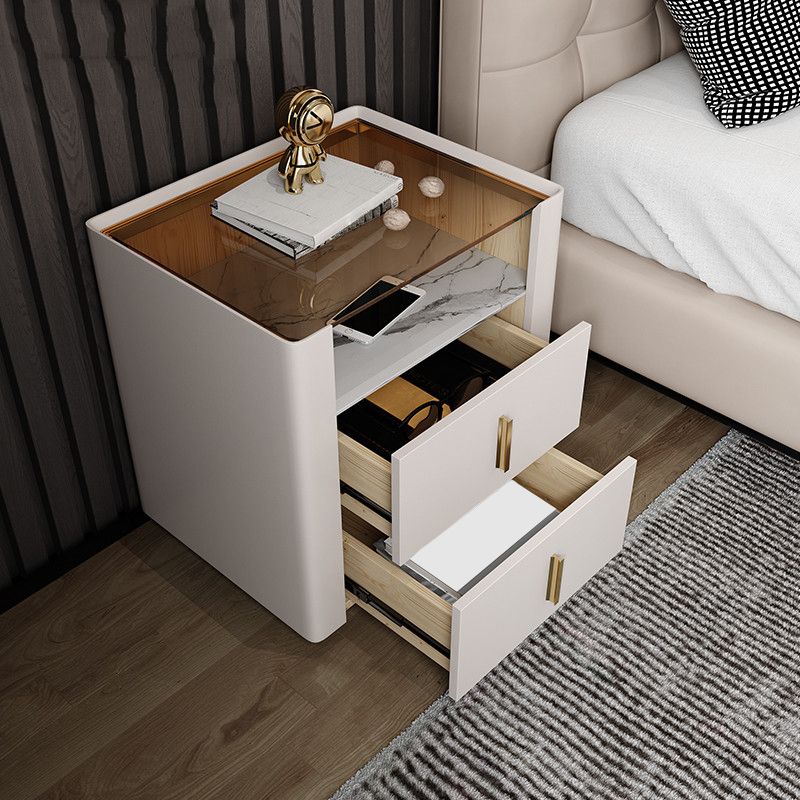 Glam 22 Inch H Nightstand Glass Top Open Storage 2-Drawer Night Table