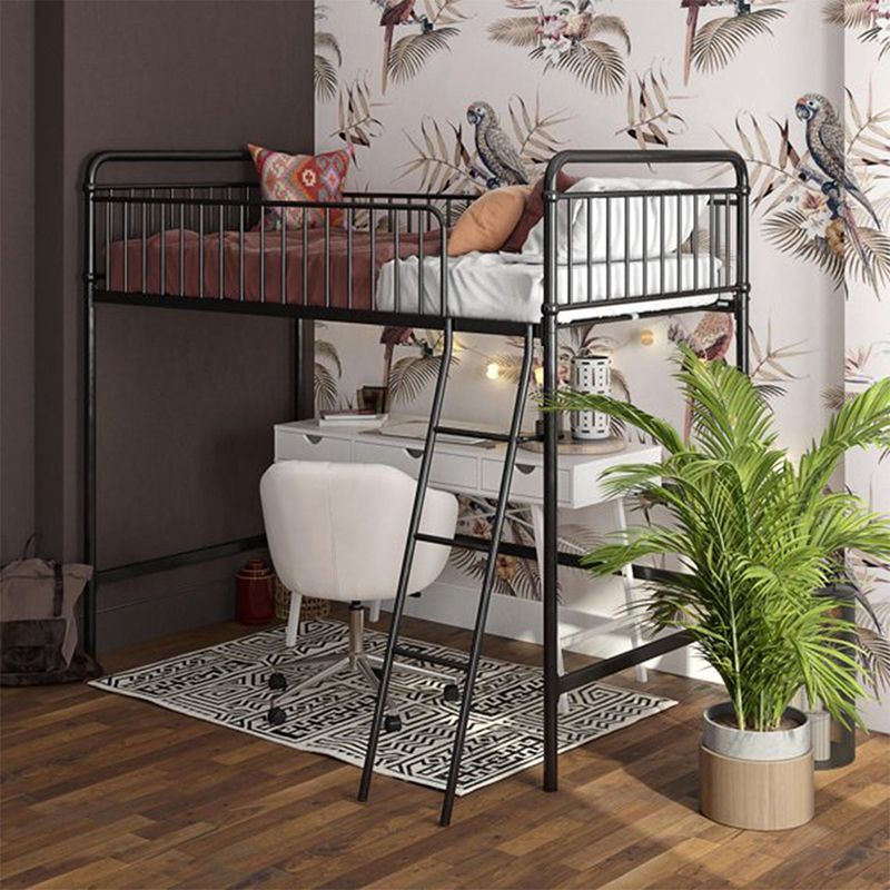 Industrial Steel High Loft with Open-Frame Headboard and Ladder