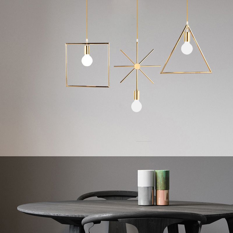 Loft Style Geometric Suspension Pendant 1-Bulb Metal Hanging Light in Gold for Dining Room