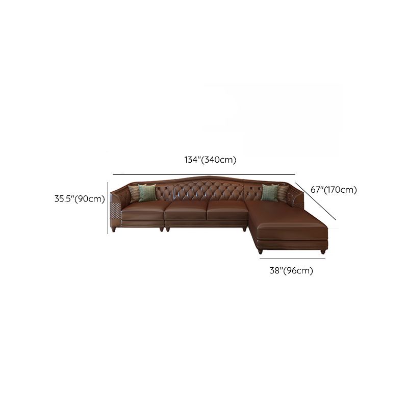 Flared Arm Tufted Back Sectional Sofa Mid-century Modern Brown Sectional