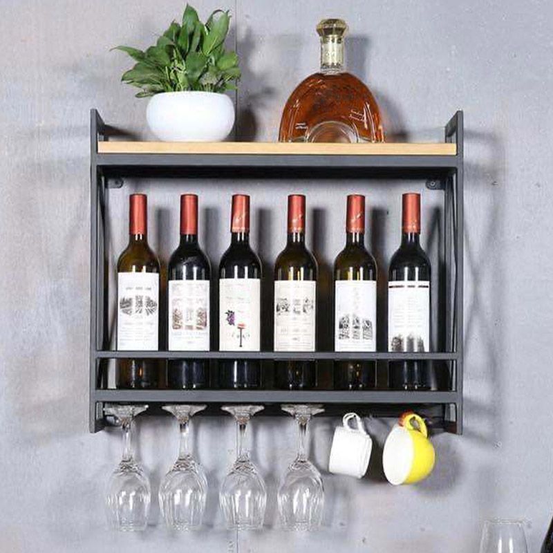 Steel Wine Rack Modern Wall Mounted Wine Holder Rack with Shelf