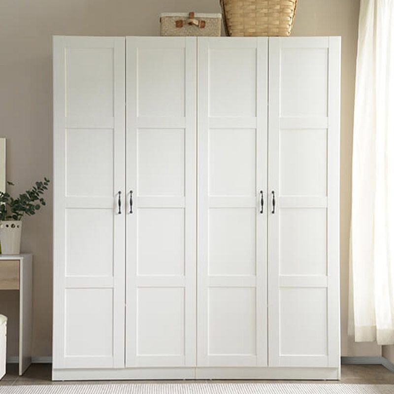 White Wardrobe Closet with Garment Rod Manufactured Wood Youth Armoire