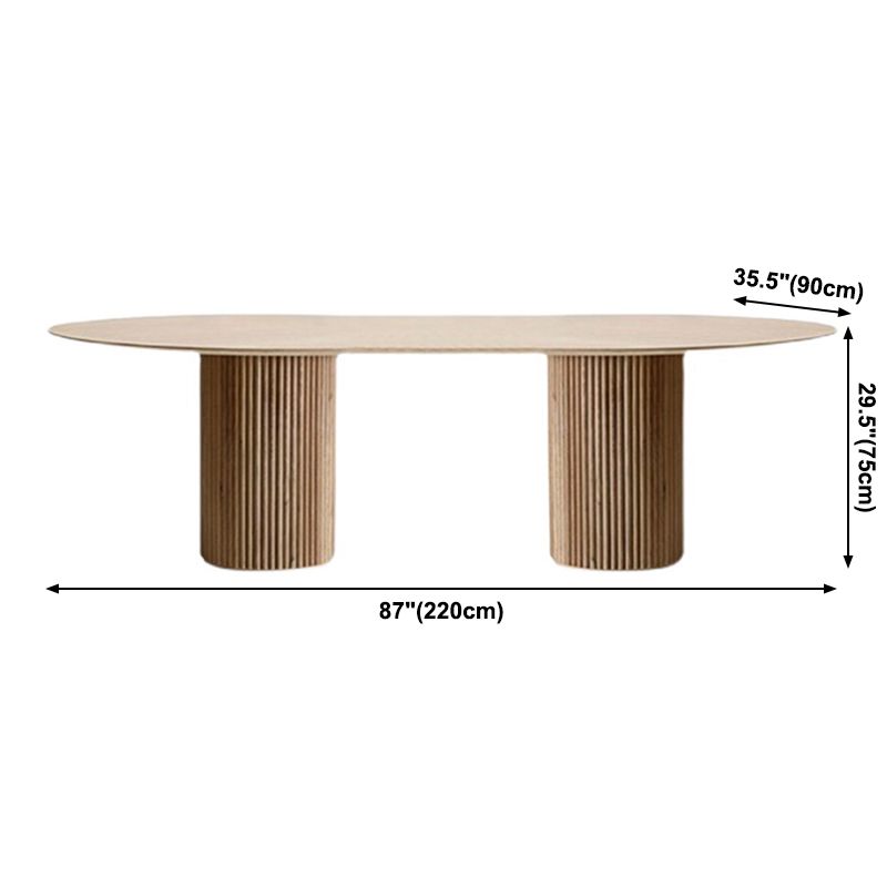 Oval Double Pedestal Minimalist Dining Table Wood Color Fixed Table of Solid Wood