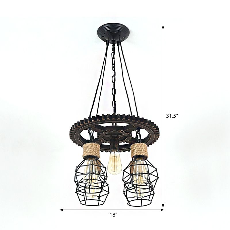 Black Wagon Wheel Chandelier Lamp Industrial Metal 5/7-Light Living Room Hanging Light