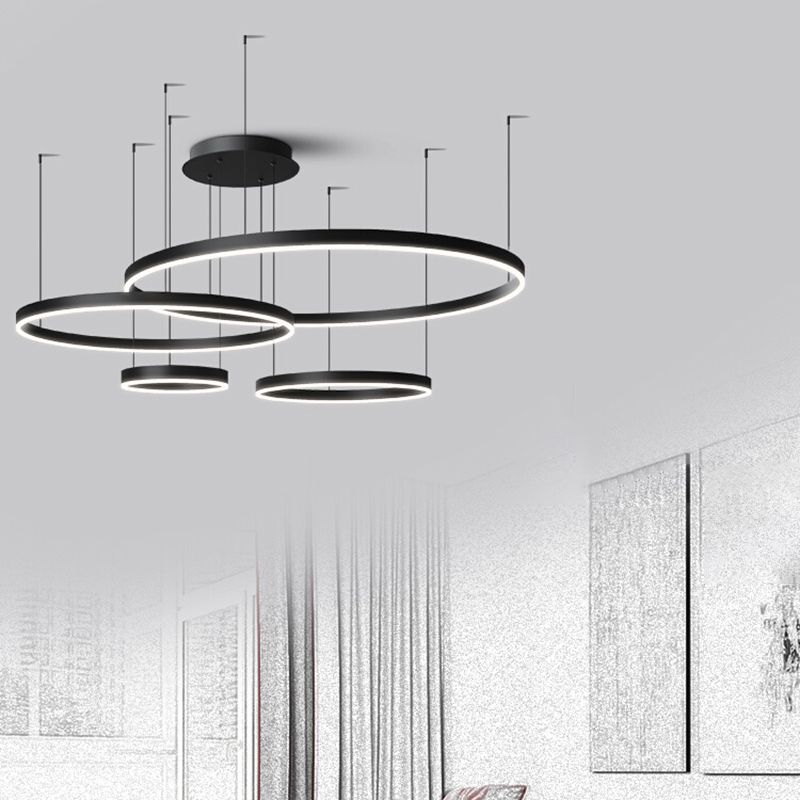 Orbicular Shade Chandelier Lights Modern Metal Chandelier Lighting Fixtures in Black