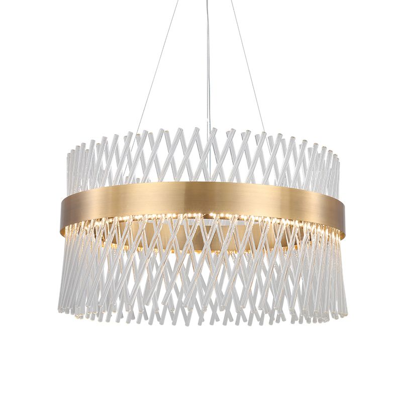 23.5" Wide Crystal Mesh Chandelier Lighting Simple LED Dining Room Pendant Light in Brass