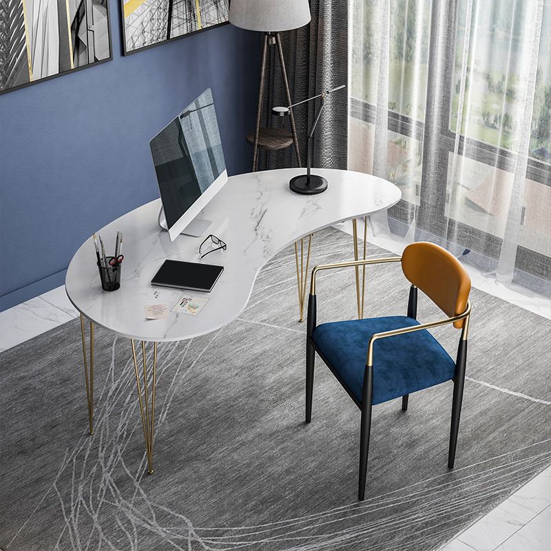 Contemporary Marble Computer Desk for Home 30"H Desk with Metal Legs