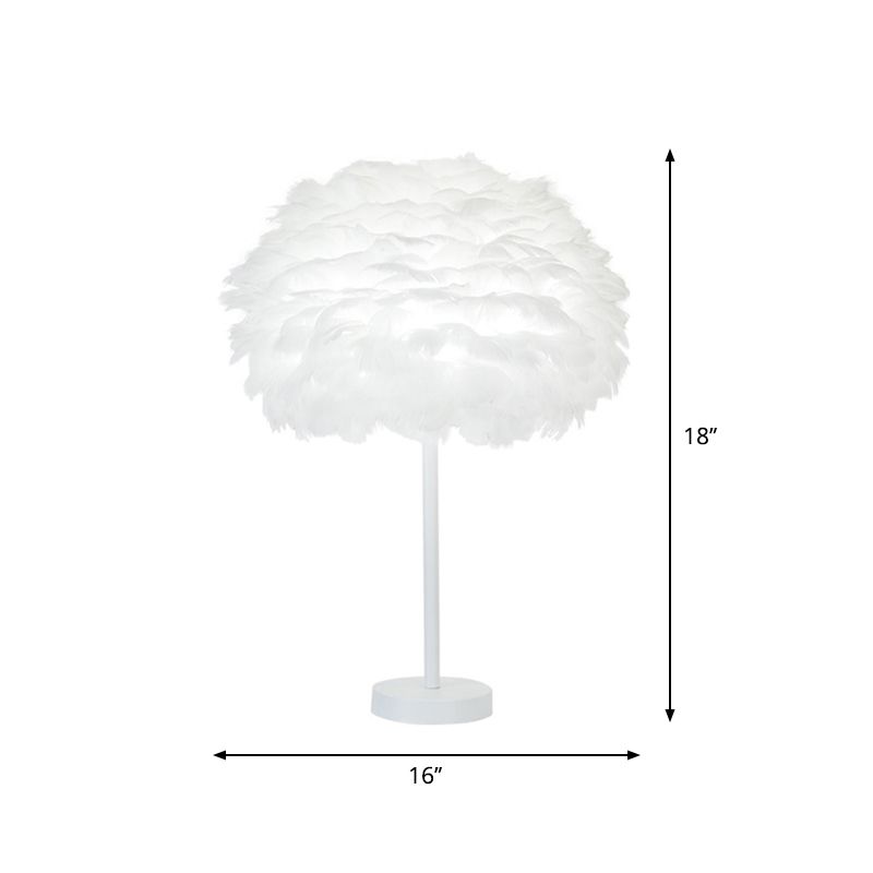 Layered Feather Night Lamp Minimalist 1-Head White Oval Table Lighting, 12"/16" Width