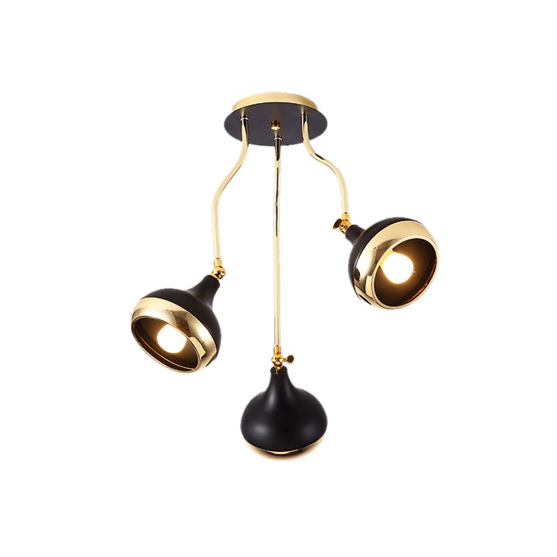 Dome Iron Chandelier Modern Industrial 3/5-Head Black Hanging Ceiling Light with Rotatable Design