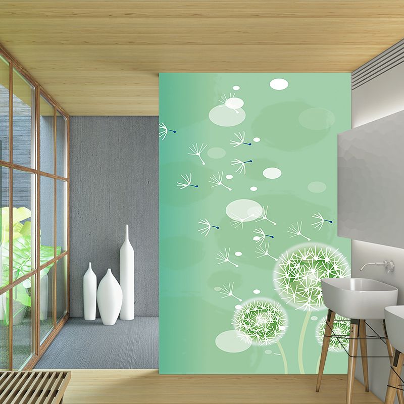 Green Childrens Art Mural Wallpaper Large Dandelion Patterned Wall Covering for Home