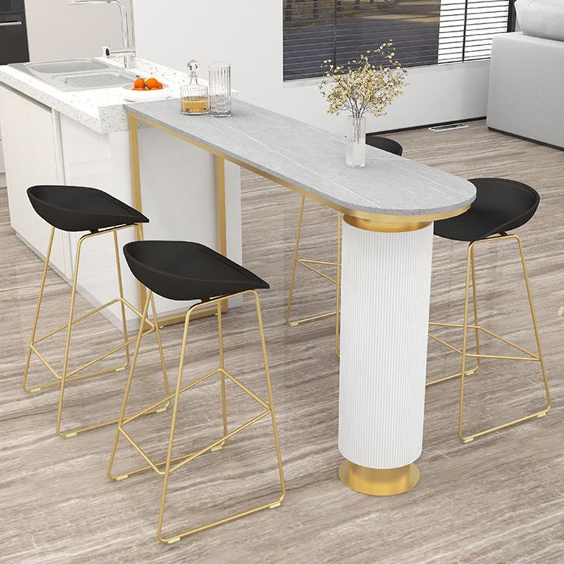 Glam Style Bar Table Stone Double pedestal Bar Dining Table for Indoor