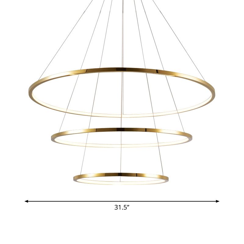 Or 3/4 niveaux lampe de lustre simplicité en acier inoxydable LED Cercle Plafond Pendent