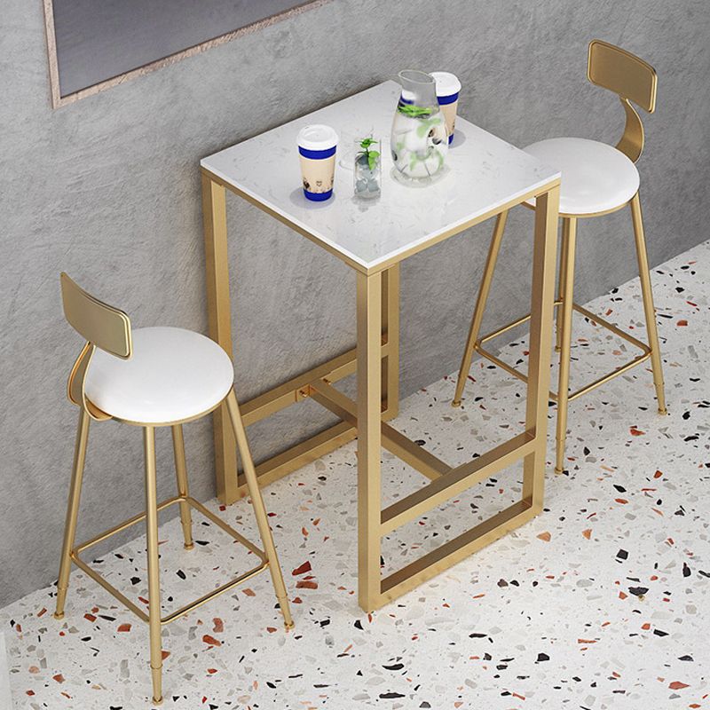 Contemporary Stone Trestle Counter Table Bistro Bar Height Cocktail Table in Gold