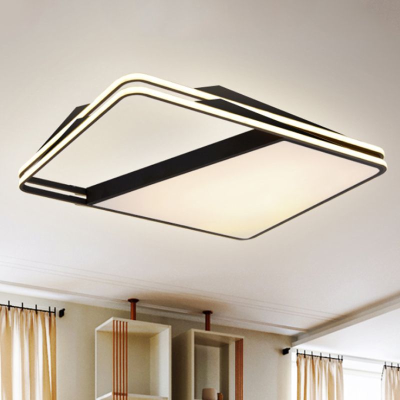 Modernism Splicing Trapezoid Flush Ceiling Lighting Metal LED Living Room Ceiling Fixture in White/Warm Light, 23.5"/35.5" Wide