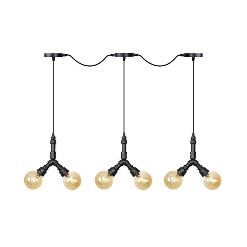 Sphère vintage LED Multi-Lamp Pendant 6/10/14 Bulb Amber Glass Swag Hanging Lightture en noir