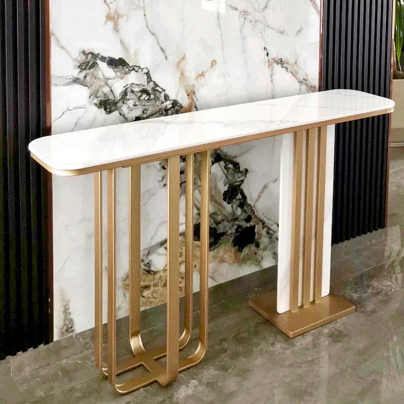 Glam Style Rectangle Top Console Table with Golden Base Accent Table for Hall