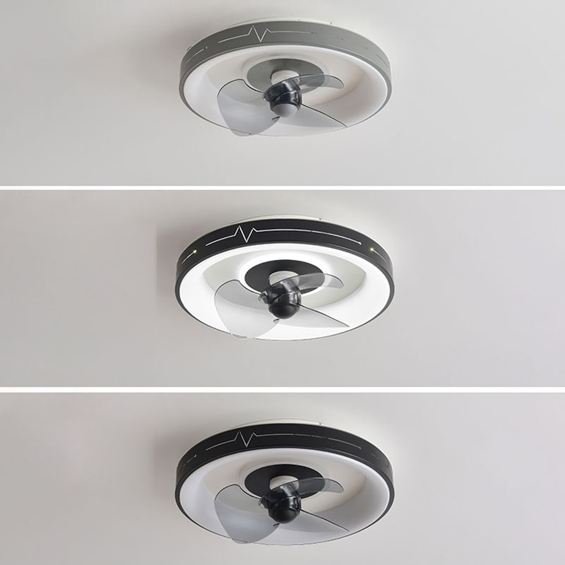 Metal Round Ceiling Fan Modern Style 2 Lights Flush Mount Lamp