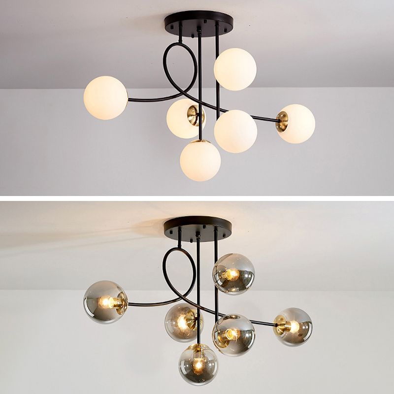 Modern Spherical Ceiling Mount Light Fixture Glass 6 Lights Ceiling Light