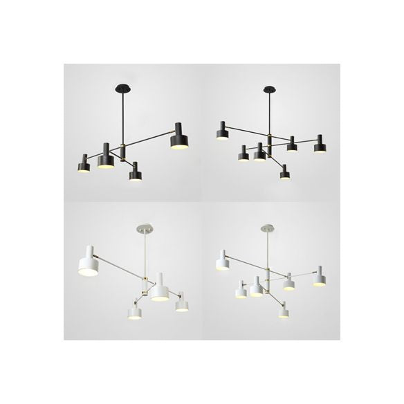 Black/White Nordic Long Arm Chandelier with Drum Shade Metal Hanging Lighting for Living Room Hote