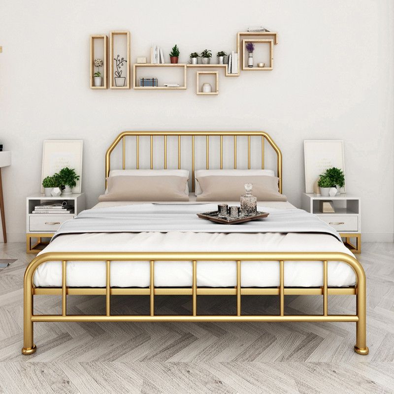 Contemporary Spindle Slat Bed Metal Open-Frame Bed with Custom Gold Legs