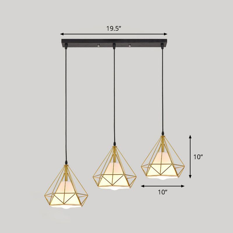 3 bollen multi plafondlamp eenvoud diamanten frame ijzerophanging verlichting voor restaurant