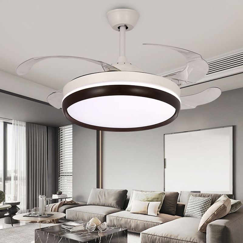 Iron and Acrylic LED Ceiling Fan Fixture Contemporary Drum Fan Lighting in White