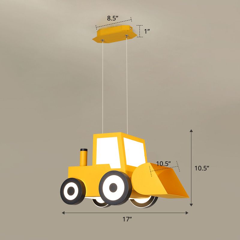 Cartoon Bulldozer LED Chandelier Lamp Metal Boys Bedroom Suspended Lighting Fixture