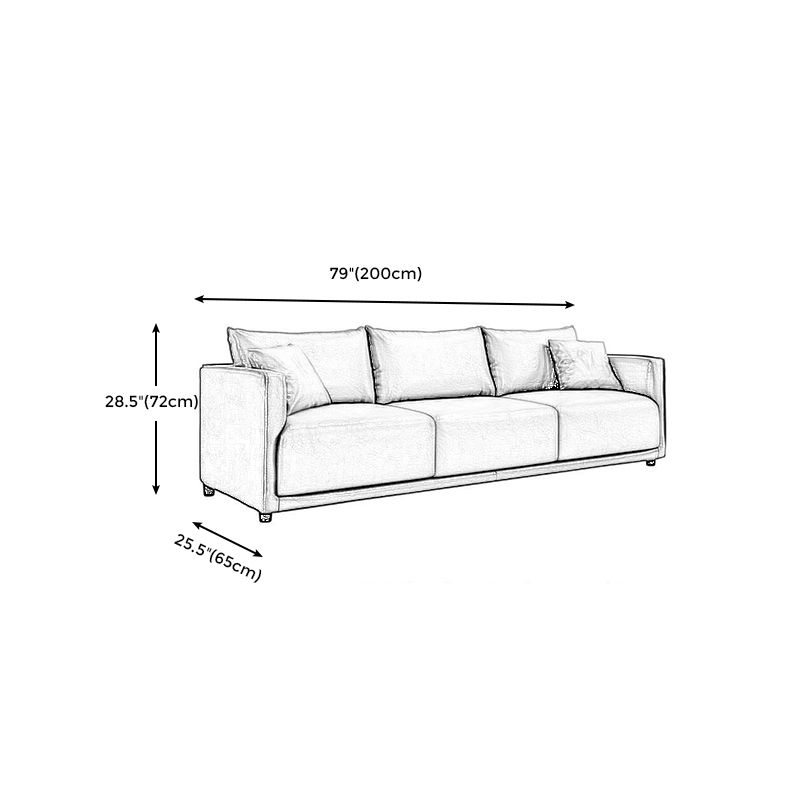 Modern 3-seater Sofa Three Pillows Back Couch with Square Arms for Apartment