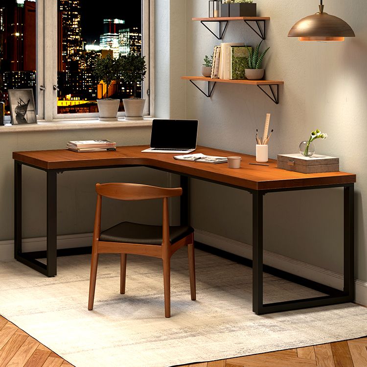 29.25 Inch Height Contemporary Office Desk L-Shape Solid Wood Writing Desk