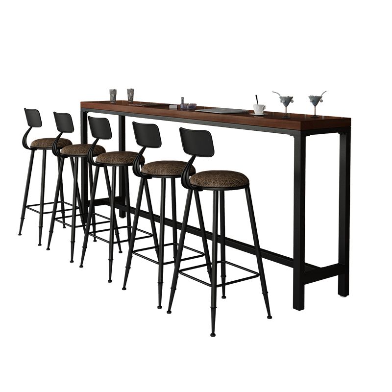 Wood Bar Dining Table Industrial Rectangle Bar Table with Trestle Pedestal for Cafe