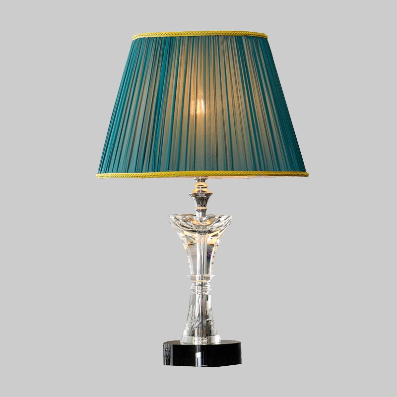 Green Cone Table Lamp Contemporary 1-Head K9 Crystal Night Lighting with Faux-Braided Detailing