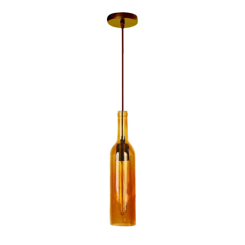 Red/Yellow 1 Head Hanging Light Fixture Vintage Style Glass Wine Bottle Suspension Lamp for Dining Room