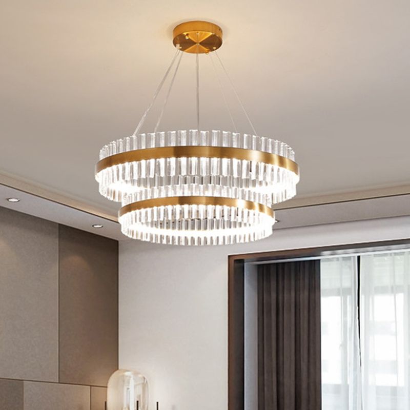 Lumière de lustre en forme d'anneau Simplicité Crystal Crystal Living Room LED PENDANT LIGHT DIMINATION EN GOL