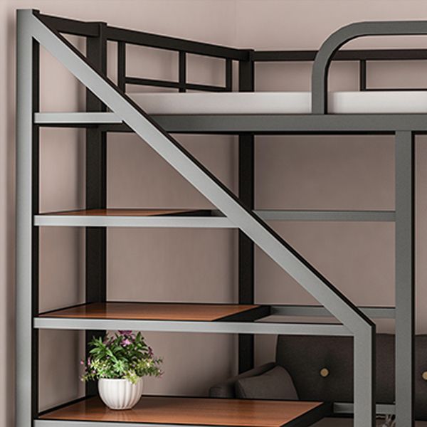 Iron High Loft Bed with Storage Contemporary Full/Queen Loft Bed with Stairway