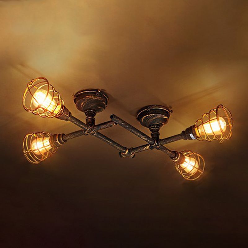 Twisted Pipe Metal Semi Flush Ceiling Lights Industrial Bar Semi Flush Ceiling Lights