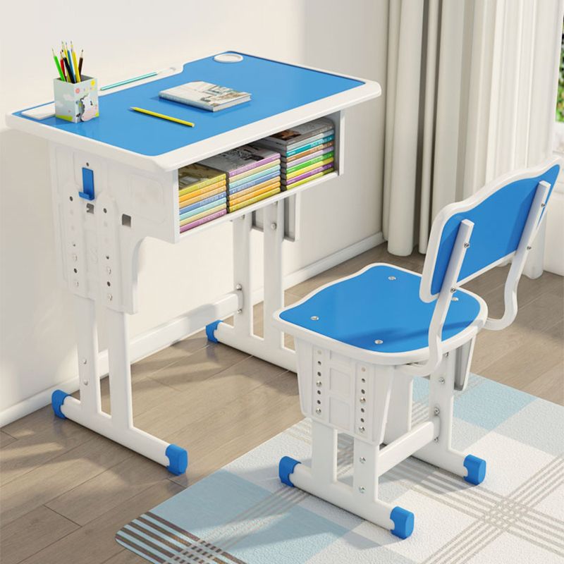 Adjustable Child Desk Solid Wood Desk and Chair Set with Bookshelf