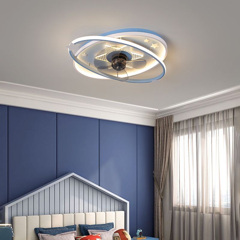 Lámpara de techo de semi rascilla oval para niños Metal dormitorio LED LEAM Lámpara de lámpara de ventilador de techo