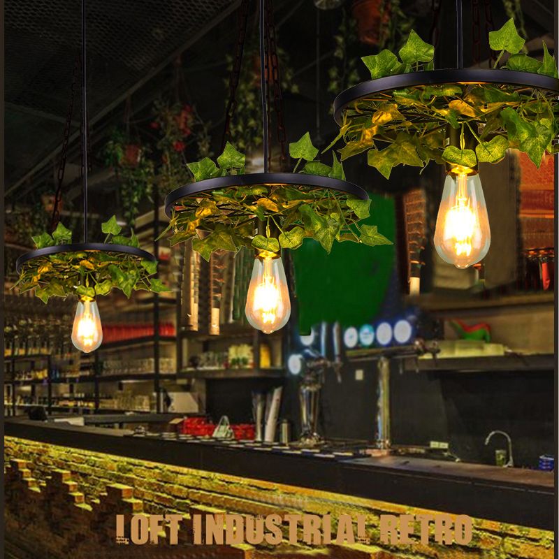 Green 1 Head Pendant Lamp Industrial Metal Plant LED Hanging Ceiling Light for Restaurant