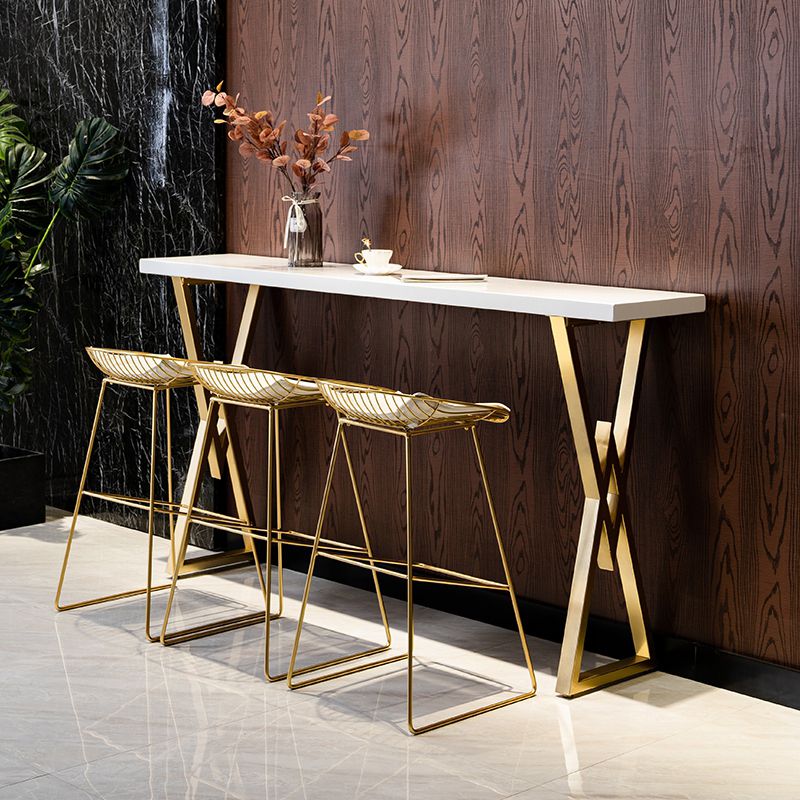 Glam Gold Iron Bar Dining Table White Wood Rectangle Indoor Bistro Table