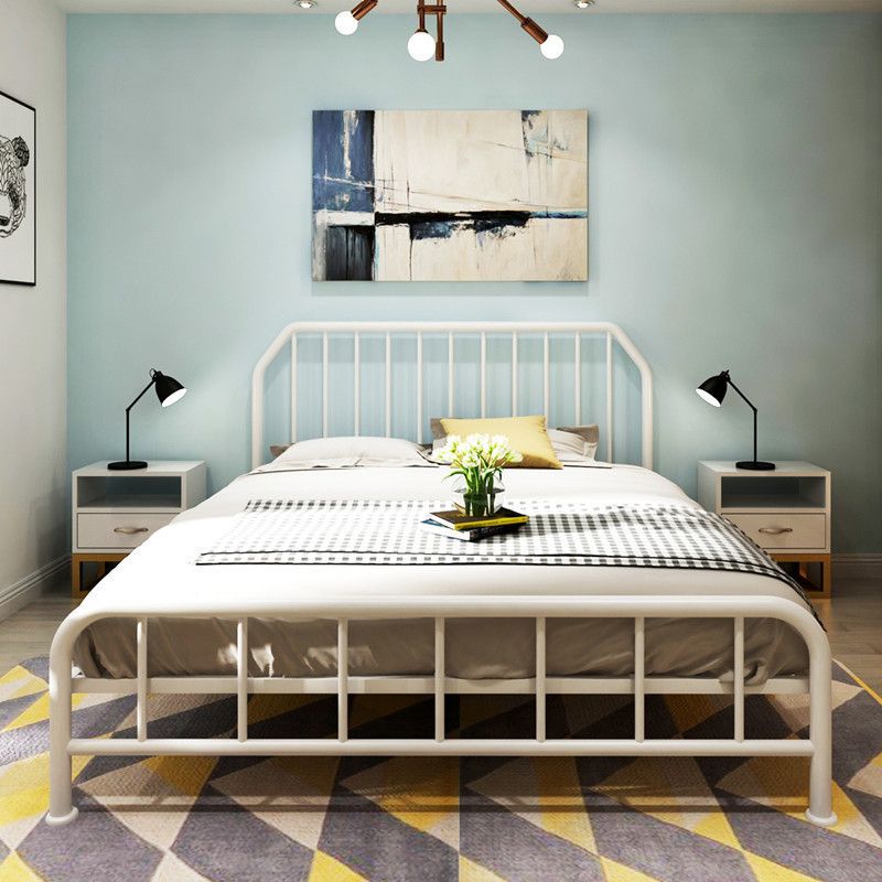 Contemporary Spindle Slat Bed Metal Open-Frame Bed with Custom Gold Legs