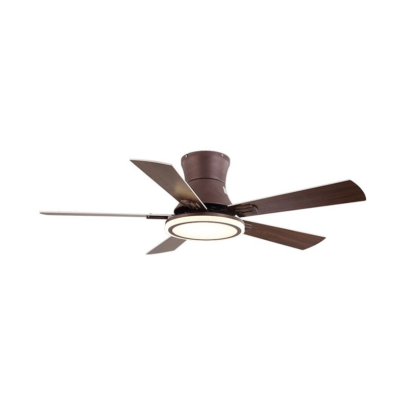 48" W LED Round Ceiling Fan Light Modern Brown Metal Semi Flush Mount Lighting for Living Room, 5 Blades