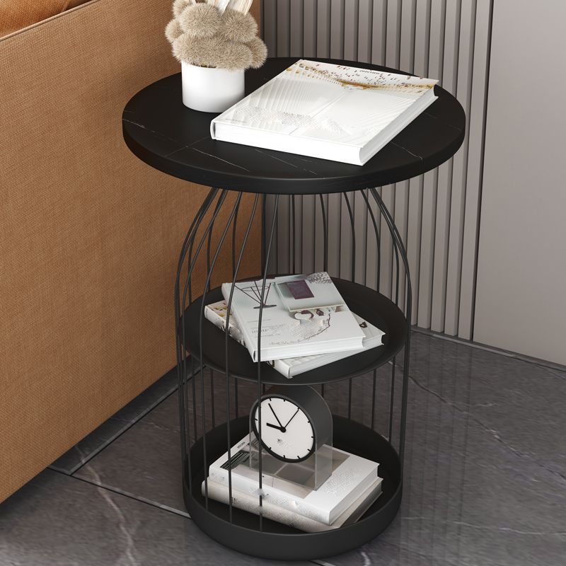 Contemporary Stone Bedside Cabinet Open Storage Accent Table Nightstand for Bedroom