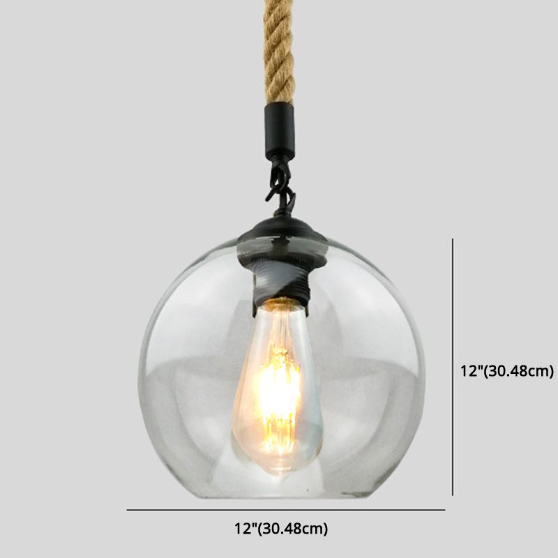 Rustiek Globe Glass Schaduw Hangende licht Vintage industrieel henneptouw Hanglamp voor Foyer Kitchen Restaurant