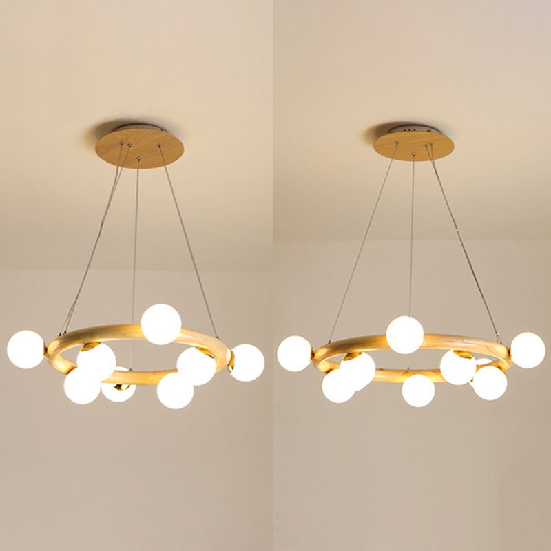 Modern Ceiling Pendant Wood Light Opal Glass Light Foyer Indoor Light